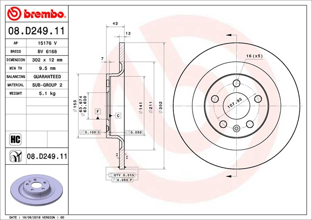 Brembo Painted Brake Disc, 08.D249.11