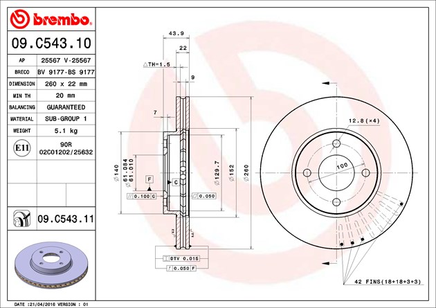 Brembo Painted Brake Disc, 09.C543.11