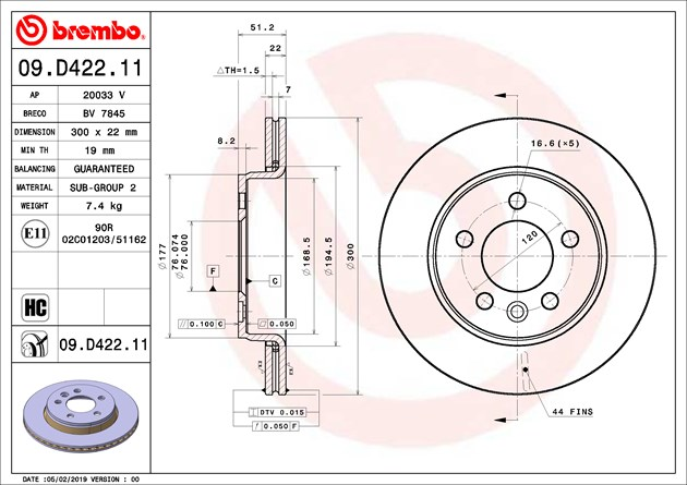 Brembo Painted Brake Disc, 09.D422.11