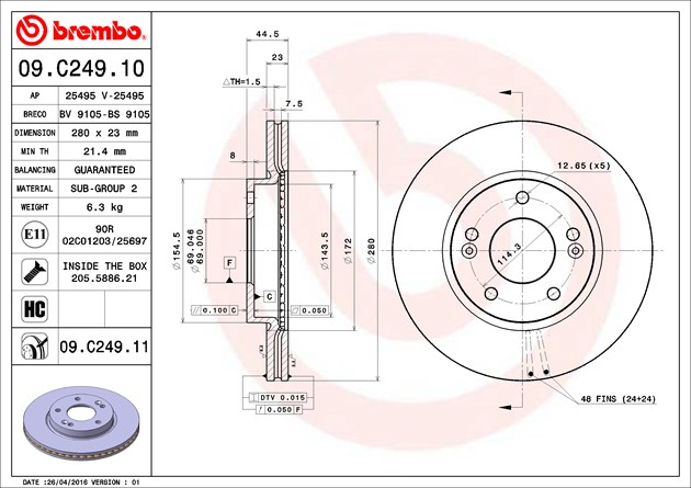 Brembo Painted Brake Disc, 09.C249.11