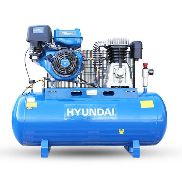 Hyundai 200L Litre Air Compressor, 29CFM/145psi, Twin Cylinder Belt Drive 14hp