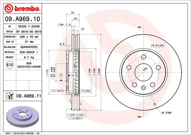 Brembo Painted Brake Disc, 09.A969.11