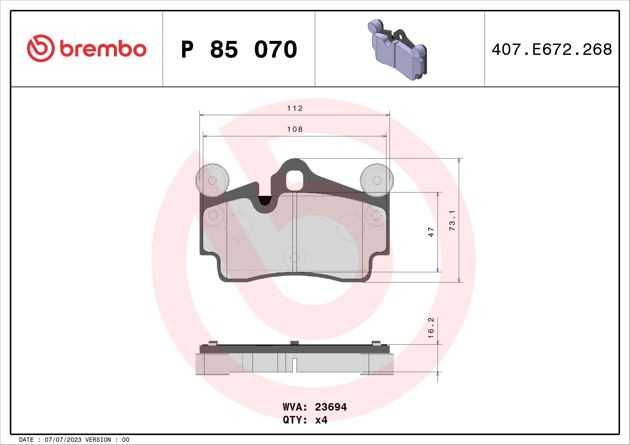 Brembo Brake Pad, P 85 070