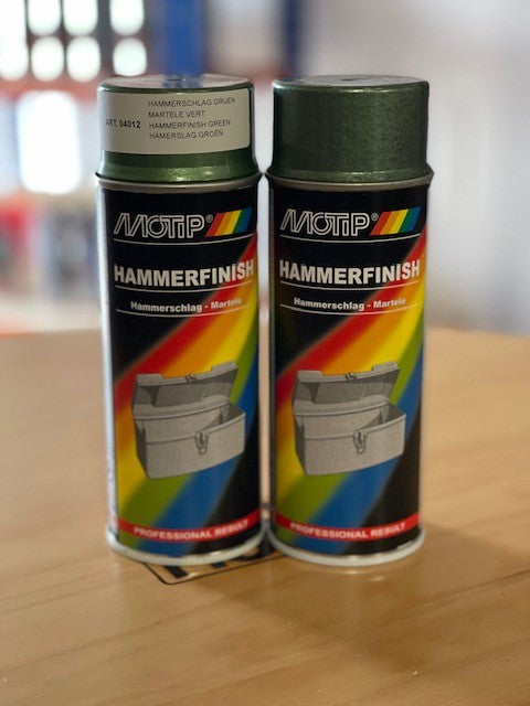 2x Motip Green Hammer Finish Lacquer Spray Paint 400ml