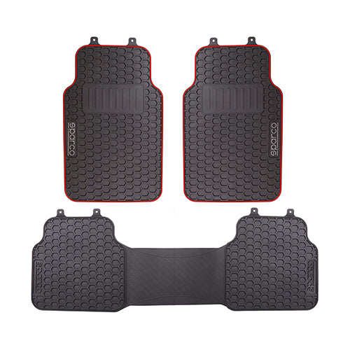 Sparco Set of 3 Universal Floor Mats with Rear Bridge Colour Black/Red