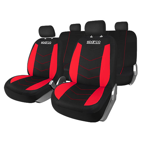 Sparco 9 Piece Seat Cover Set Black/Red