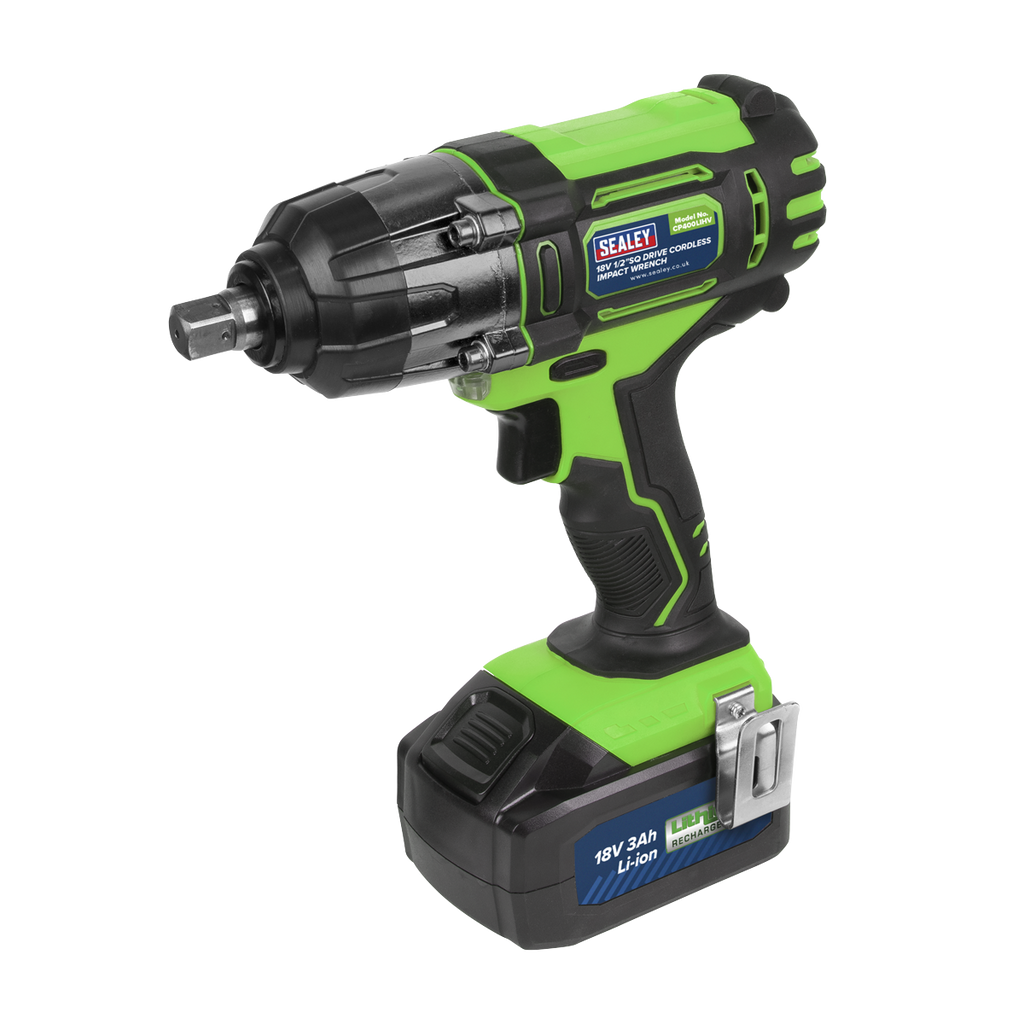 Sealey Cordless Impact Wrench 18v 3Ah Lithium-ion 1/2" Sq Drive Hi-Vis - CP400LIHV