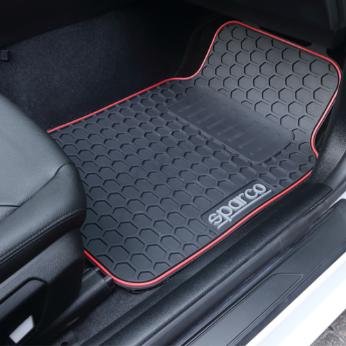 Sparco Set of 3 Universal Floor Mats with Rear Bridge Colour Black/Red