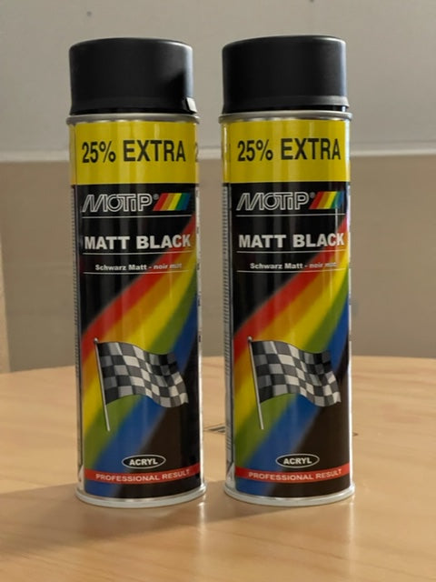 2x Motip Matt Black Spray Paint 500ml